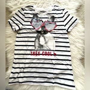 Y2K Abercrombie & Fitch Kids Unisex Black Strips French Bulldog T Shirt Sz 13/14